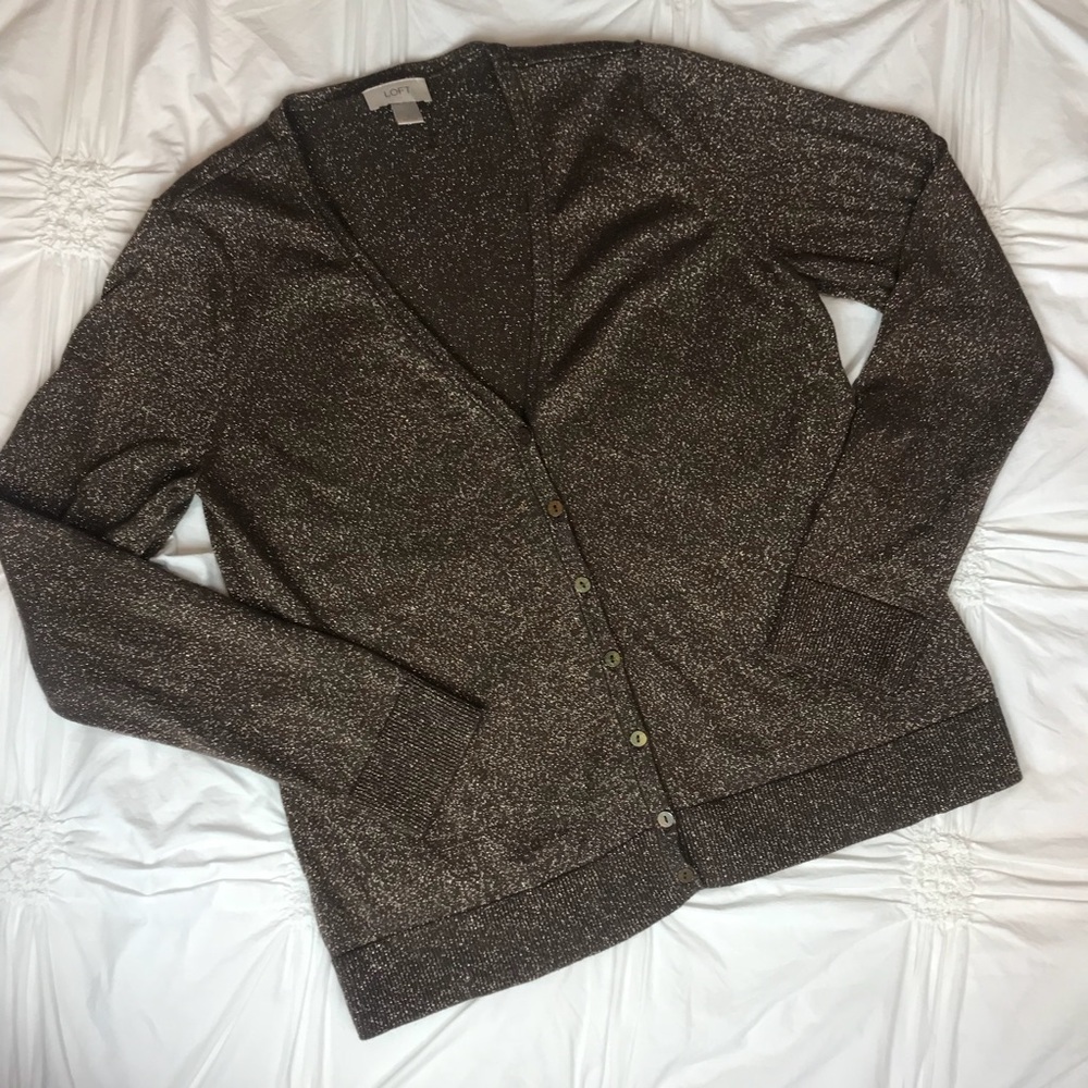 Loft | brown with gold cardigan/ sweater